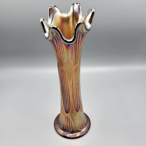 Vtg Fenton Carnival Glass Vase Iridescent Diamond Rib Pattern Art Deco 10.25" - Picture 1 of 11